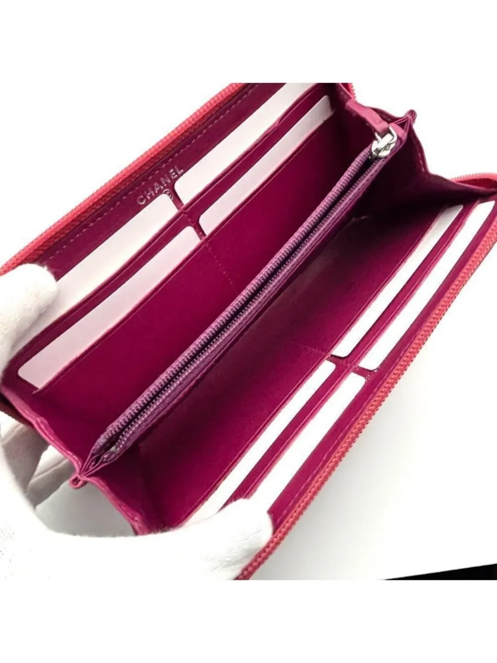 Chanel Wallet Camellia Embossed Zip Around